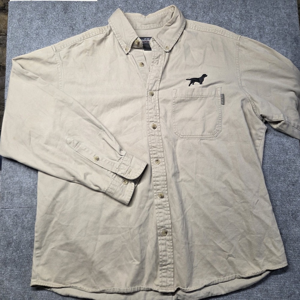 Woolrich Mens Shirt L Long Tan Sleeved Button Down Pocket 100% Cotton